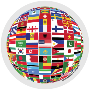 A globe with flags in the middle